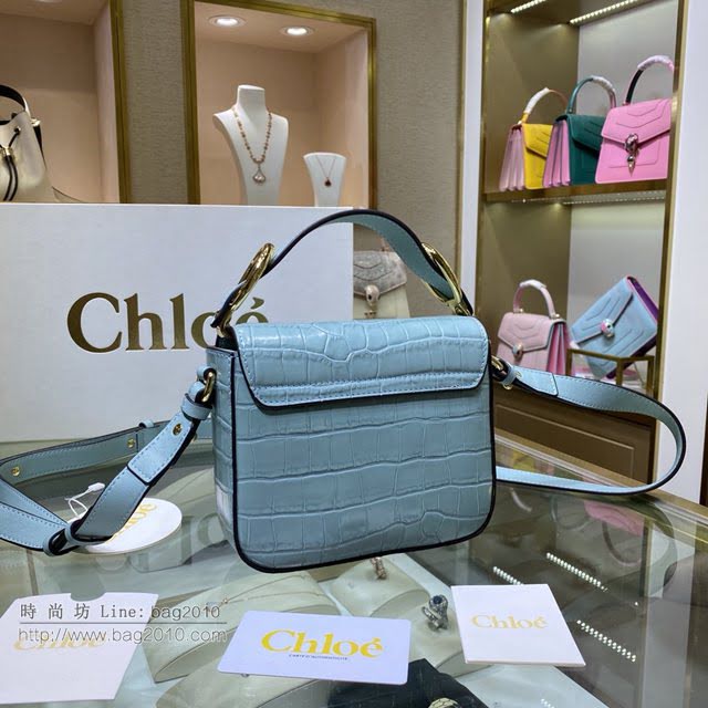 Chloe女包 克洛伊經典C Bag淺藍色鱷魚壓紋包包 Chole手提肩背斜挎包  jjh1267